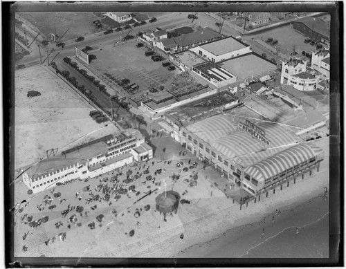 Aerial detail of Ocean Park Strand, Crystal Beach, and Rendezvous Ballroom, Santa Monica, California