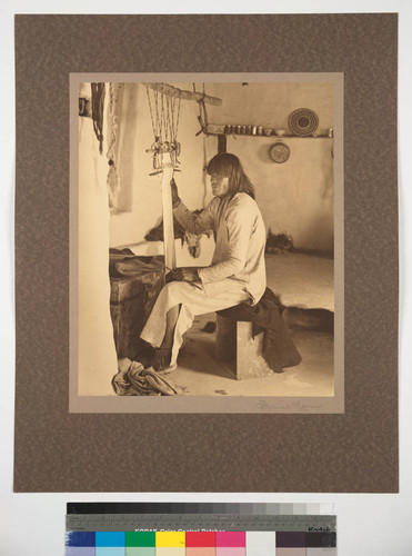 Hopi Belt Weaver. The Hopi men are the weavers and dress makers. Oraibi, Arizona