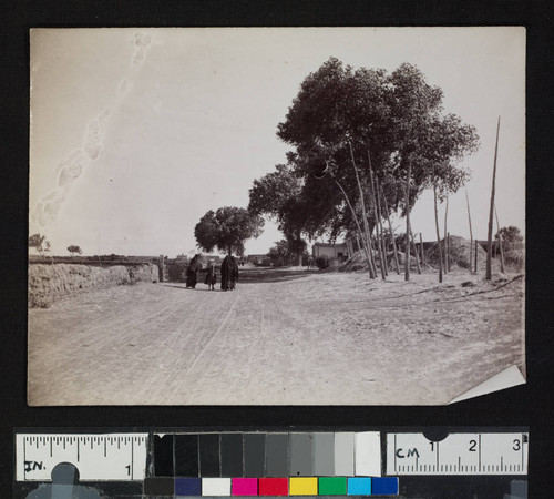 People on road in pueblo or settlement