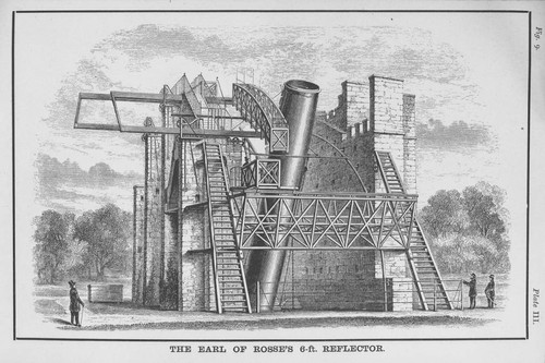 Book illustration of the Earl of Rosse's 6-foot reflecting telescope