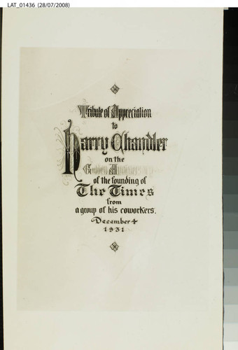 Title page from Harry Chandler tribute book