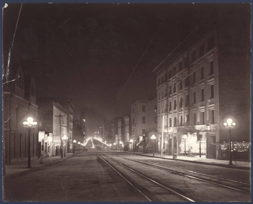 Broadway in downtown Los Angeles, at night