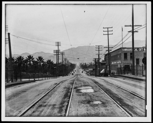 Pacific Electric streetcar tracks on Fair Oaks Avenue, Pasadena