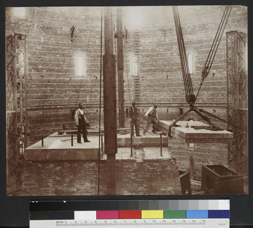 Installation of the first level of the piling onto the brick base for the 40-inch refracting telescope at Yerkes Observatory