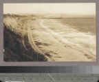 Bird's-eye view of Santa Monica beach, coast road and pier