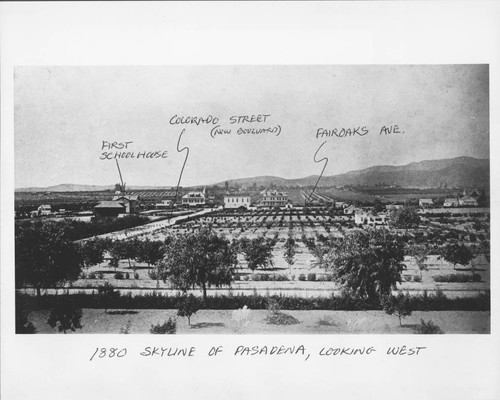 1880 Skyline of Pasadena, looking West