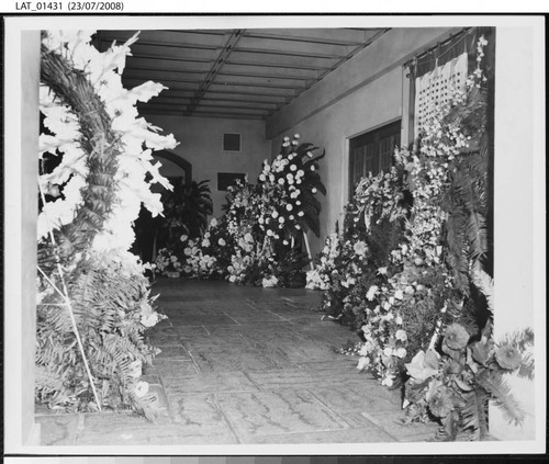 Flowers and wreaths at Harry Chandler's funeral