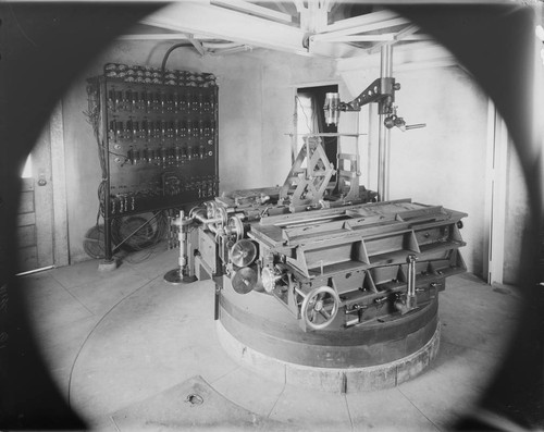 The top of the 75-foot spectrograph and switchboard in the 150-foot tower telescope, Mount Wilson Observatory