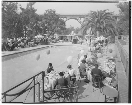 Vista Del Arroyo Hotel pool side lunch, 125 South Grand, Pasadena. 1937