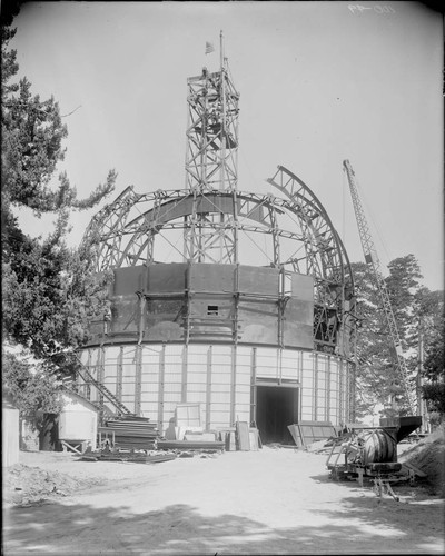 Partially constructed 100-inch telescope building, Mount Wilson Observatory