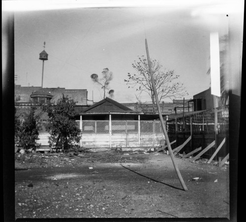 Fenced area behind Plaza Church, and empty lot, Los Angeles