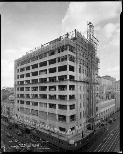 Los Angeles Times building construction, 2nd and Spring, Los Angeles. February, 1948