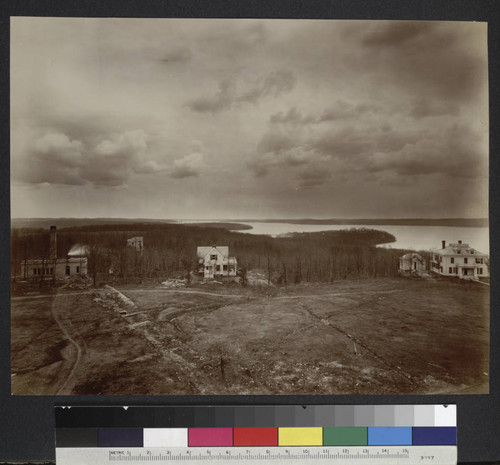 Winter scene showing Yerkes Observatory, Lake Geneva and the homes of Frank Wadsworth and George Ellery Hale