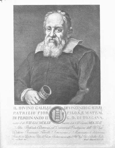 Book illustration, portrait of Galileo Galilei