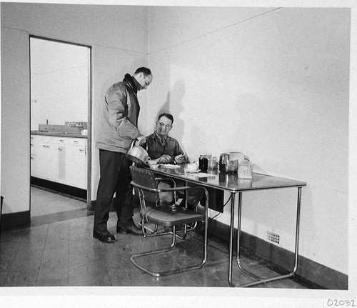 Bill Baum and Horace Babcock in the 200-inch telescope kitchen, Palomar Observatory