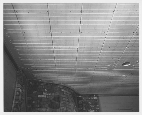 Ceiling in the living room of a new house on Mount Wilson, showing the heating wires prior to plastering