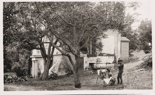 El Molino Mission grist mill at San Gabriel Mission. Gutzon Borglum and wife (nee Putnam)