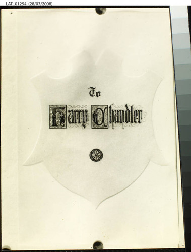 Dedication page from Harry Chandler tribute book