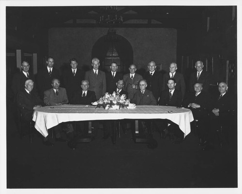 Group photograph of Mount Wilson Observatory's staff members at Harold Babcock's retirement banquet