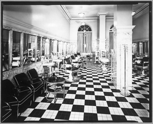 Barbershop, Jonathan Club, 545 South Figueroa, Los Angeles. 1937