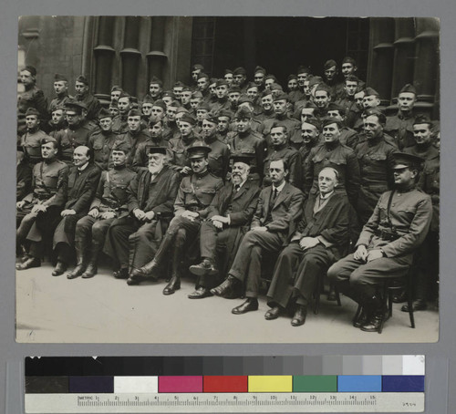 Major Edwin Powell Hubble and uniformed military men, seated