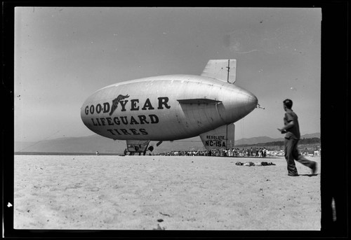 Goodyear blimp on the beach, Santa Monica