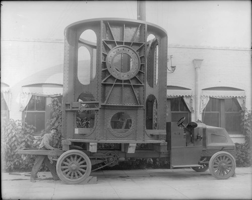 Lower section of the 100-inch telescope tube on a truck, Pasadena