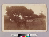 Katharine Beecher Stetson on front lawn of Masters place