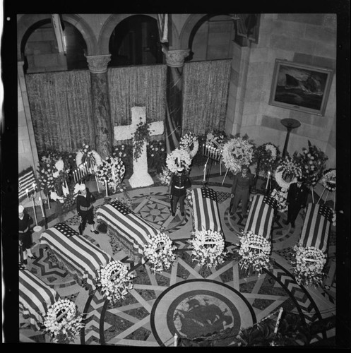 Interior view of funeral for World War II servicemen, downtown Los Angeles