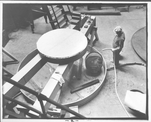 Preparation of the 100-inch mirror for cleaning prior to aluminizing, Mount Wilson Observatory