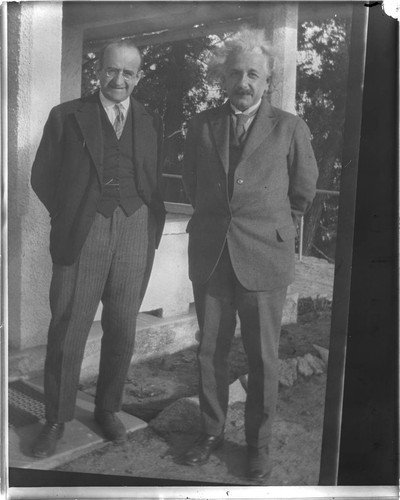 Walther Mayer and Albert Einstein, Monastery porch, Mount Wilson Observatory