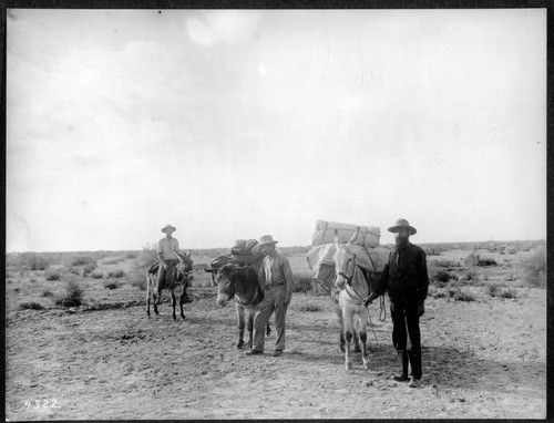 Professor George Wharton James & Eytel with packs and burros in desert