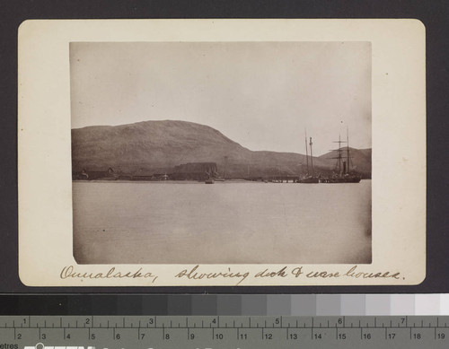 Ounalaska, showing dock and warehouses