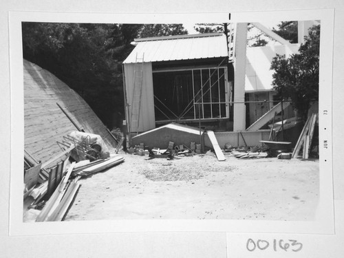 Construction of a computer room addition at the base of the 150-foot tower telescope, Mount Wilson Observatory