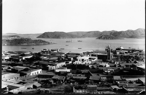 Panorama of Guaymas, Mexico and shipping in harbor