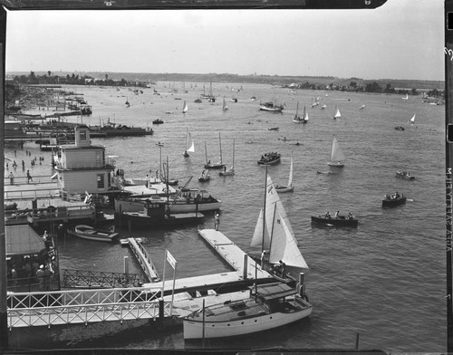 Piers and boats, Balboa Bay, Newport Beach. 1938