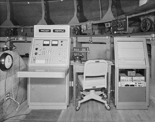 Control console in the control room for the 60-inch telescope, Mount Wilson Observatory