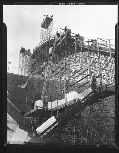 Ski jump, Los Angeles Memorial Coliseum, Los Angeles. 1938