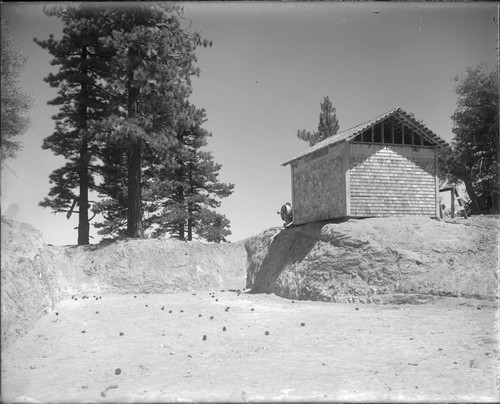 Cut frame house for stone crusher at the 100-inch telescope site, Mount Wilson Observatory