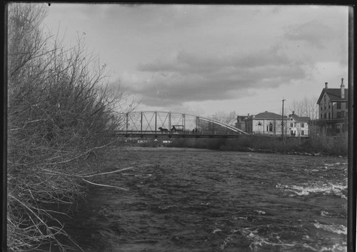 Truckee River and old Truckee Bridge, with Riverside Inn on the right, Reno, Nevada