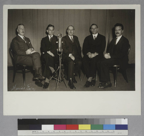 Edwin Powell Hubble and four unidentified men at the Carnegie Institution