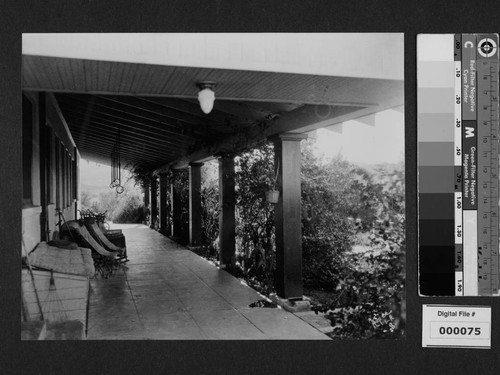 View of verandah at Milflores, Spanish-style home of Harrison Gray Otis