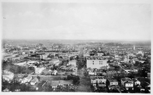 Broadway and First Street East from Hill Street, Los Angeles, 1884