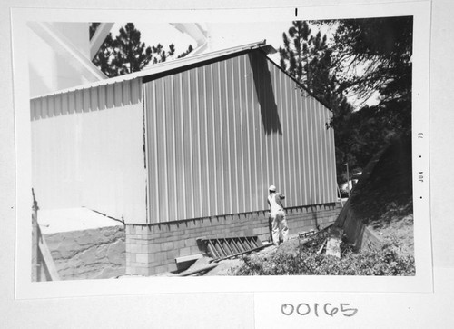 Construction of a computer room addition at the base of the 150-foot tower telescope, Mount Wilson Observatory