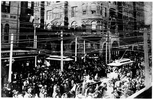 2nd & Spring Streets, Columbus Day Parade Oct. 21, 1892, Los Angeles