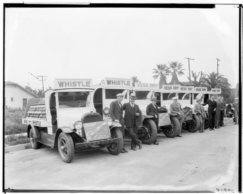 Whistle Bottling Company trucks, 115 Mission, South Pasadena. 1927