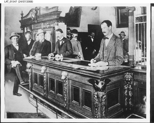 Harry Chandler at the Times business office in 1897