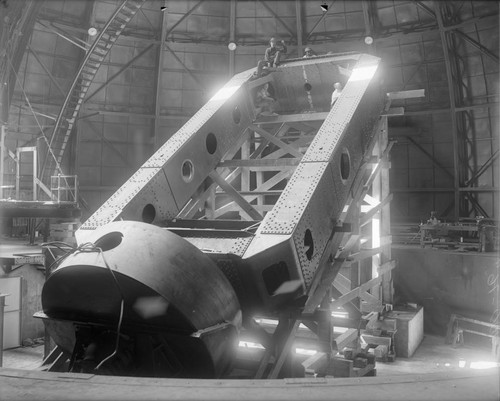 North end of the 100-inch telescope fork in position, Mount Wilson Observatory