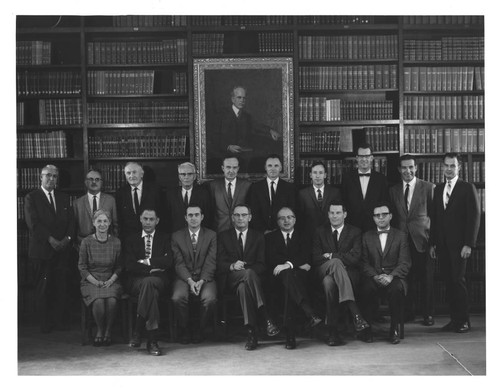 Group photograph of the Observatory Research staff in the Hale Library, Pasadena