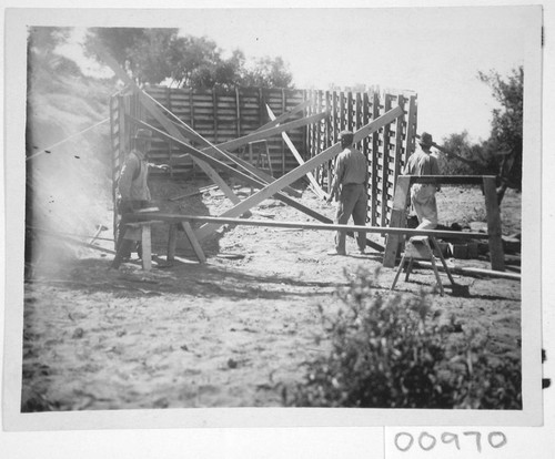 Construction of a wooden shed on Mount Wilson